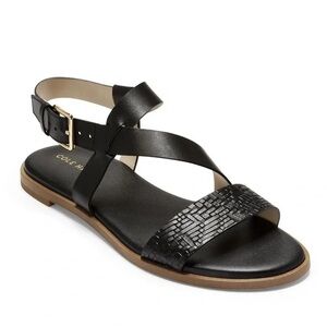 Cole Haan Findra Strappy Sandal Black Flat Leather